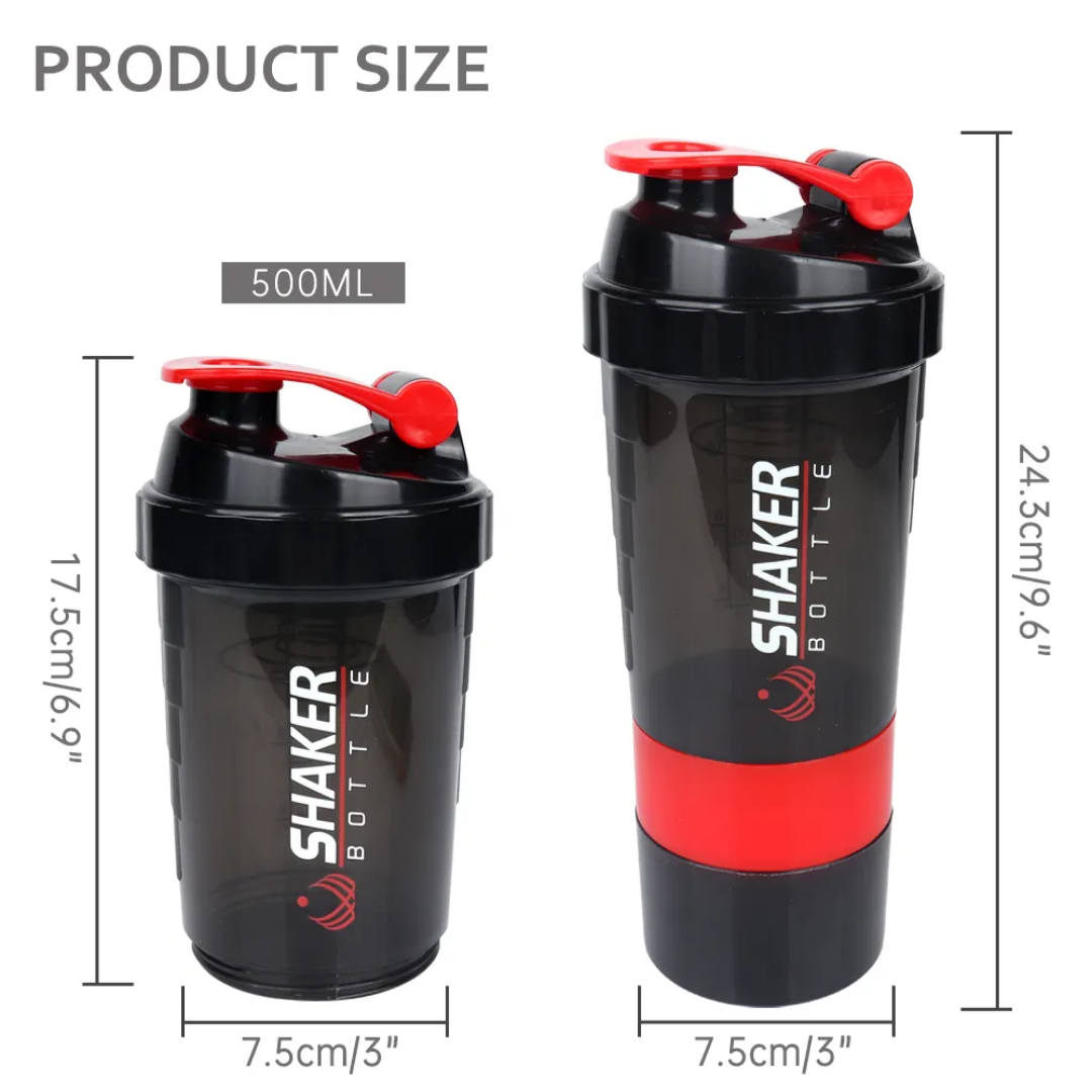 500ml Three Layer Plastic Workout Gym Fitness Protein Shaker Bottle