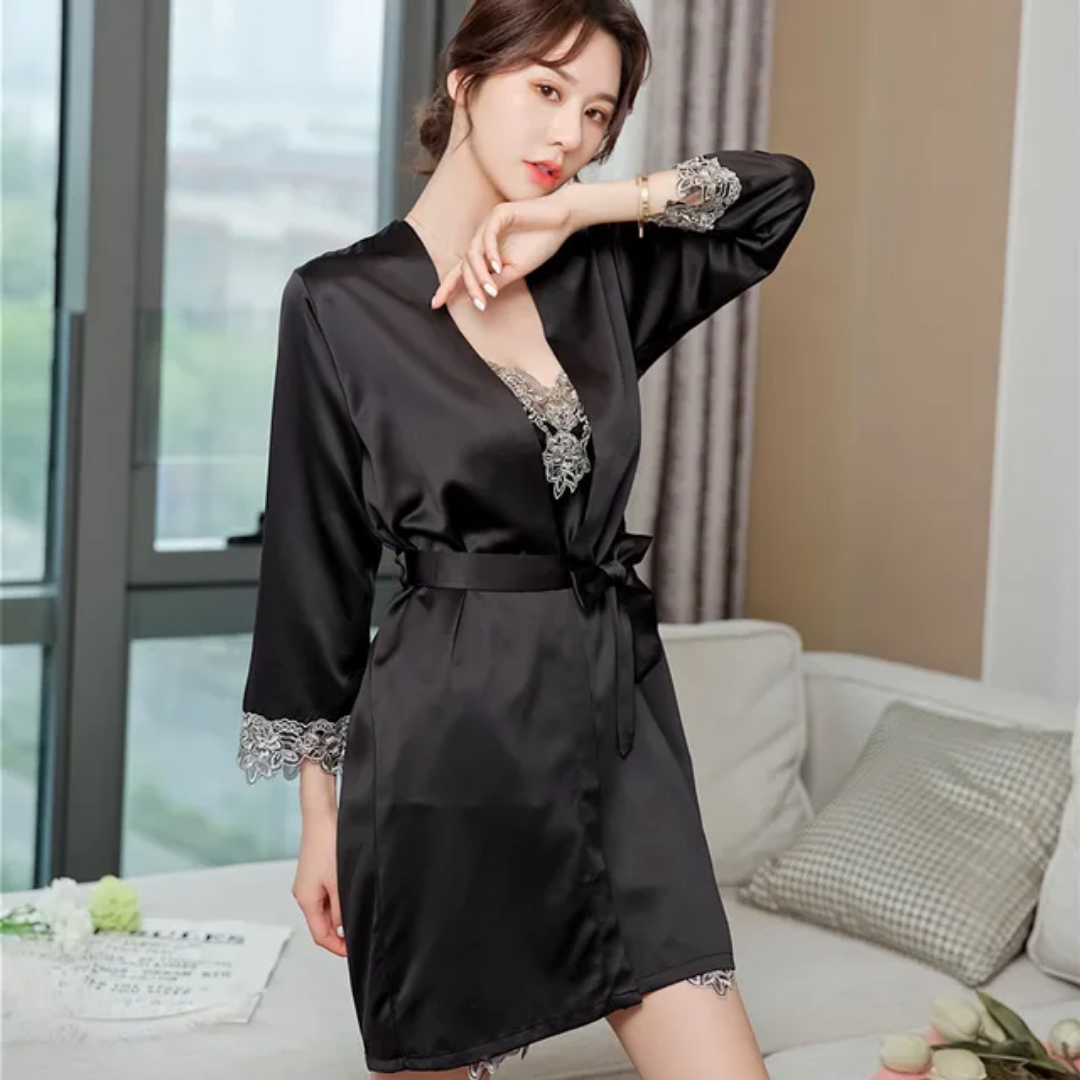 Women's Breathable Silk Pajamas Sexy Five-Piece Set Suspender Home Wear
