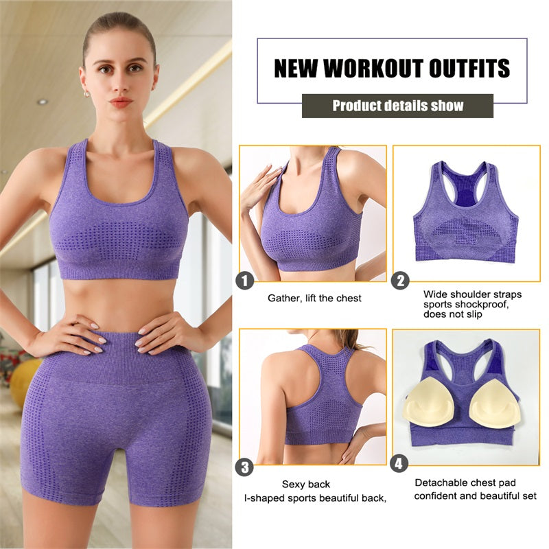 Women Push up Seamless Fitness Butt Lift Pant Sports Workout Gym Bra Tummy Control Scrunch High Waist Yoga Leggings Set
