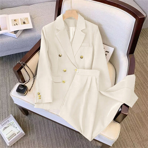 Women's Double Breasted Office Suit Casual Spring Autumn Two-Piece Set Suit