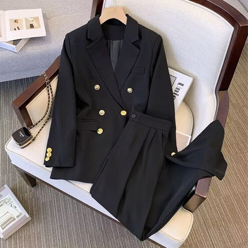 Women's Double Breasted Office Suit Casual Spring Autumn Two-Piece Set Suit