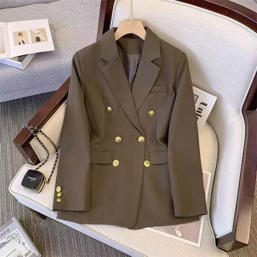 Women's Double Breasted Office Suit Casual Spring Autumn Two-Piece Set Suit