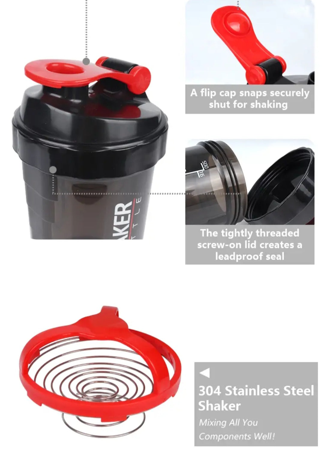 500ml Three Layer Plastic Workout Gym Fitness Protein Shaker Bottle