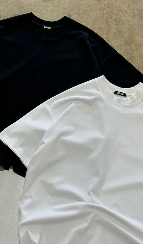 2 Pack Mixed Size Unisex 100% Cotton Black/White Off Shoulder T-Shirts